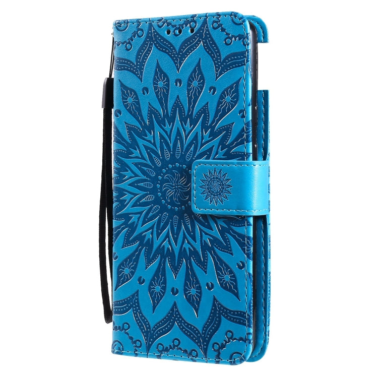 Para Google Pixel 6 Pro Sun Sun Pattern Horizontal Flip Funda de cuero con la ranura para la tarjeta y el soporte y la billetera y el cordón (azul)