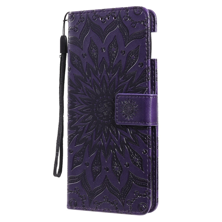 Para Google Pixel 6 Sun Pattern Horizontal Flip Funda de cuero con Tarjeta Slot & Soporte & Wallet & Lanyard (Púrpura)