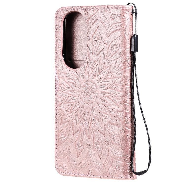 Para Huawei P50 Sun Pattern Horizontal Flip Funda de cuero con la ranura para la tarjeta y el soporte y la cartera y el cordón (oro rosa)
