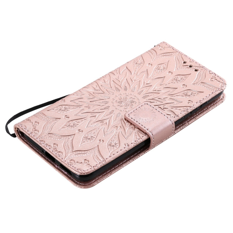 Para Huawei P50 Sun Pattern Horizontal Flip Funda de cuero con la ranura para la tarjeta y el soporte y la cartera y el cordón (oro rosa)