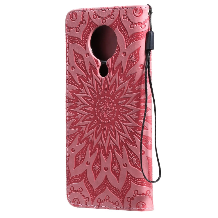 Para Nokia 5.3 Patrón de estampado en estampado de sol Horizontal Flip Funda con ranura para tarjeta y soporte y cartera y cordón (rosa)