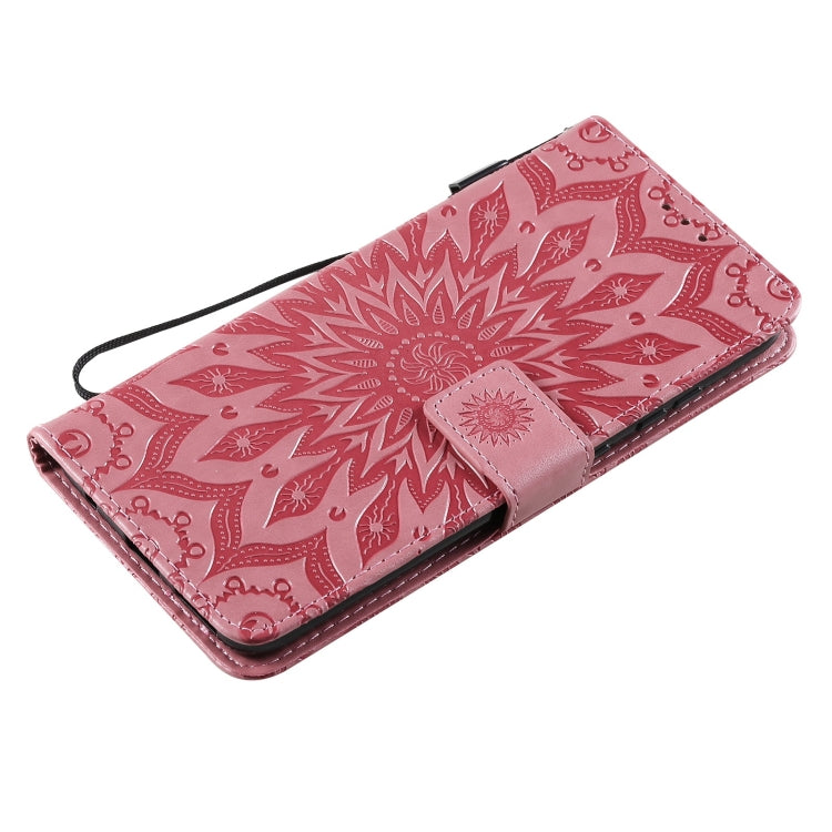 Para Nokia 5.3 Patrón de estampado en estampado de sol Horizontal Flip Funda con ranura para tarjeta y soporte y cartera y cordón (rosa)