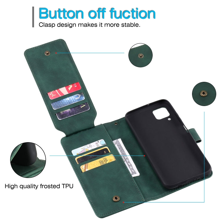 Para Huawei P40 Lite Siente la piel de la piel de la piel Horizontal Flip PU Funda de cuero con soporte y tragamonedas de tarjetas múltiples y billetera y lanyard y marco de fotos (verde)