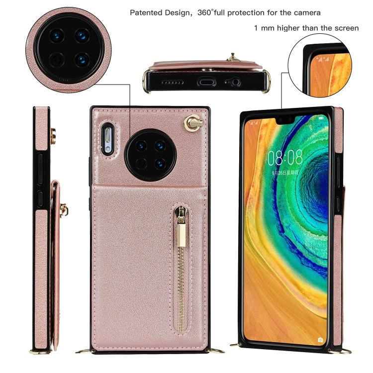 Para Huawei Mate 30 Cremallera Cross-Body Square TPU + PU Funda trasera con soporte y tragamonedas y billetera y correa (oro rosa)