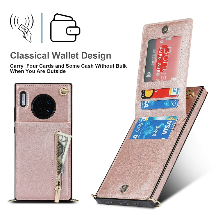Para Huawei Mate 30 Cremallera Cross-Body Square TPU + PU Funda trasera con soporte y tragamonedas y billetera y correa (oro rosa)
