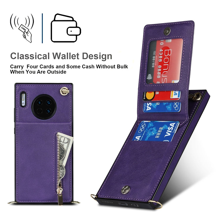 Para Huawei Mate 30 Pro Cross-Body Zipper Square TPU + PU Funda posterior de la PU con soporte y ranuras para tarjetas y billetera y correa (púrpura)