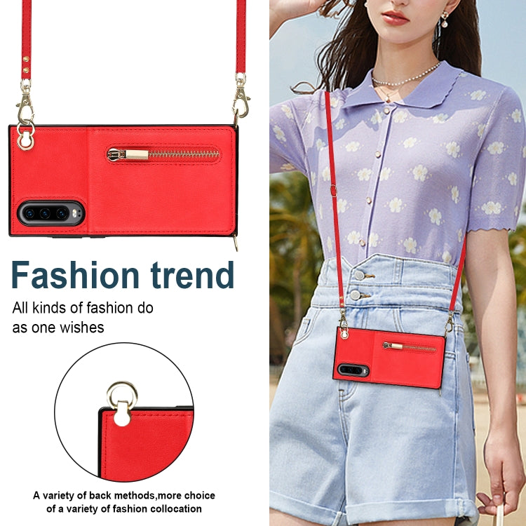Para Huawei P30 Cross-Body Zipper Square TPU + PU Funda trasera con soporte y ranuras para tarjetas y correa (rojo)