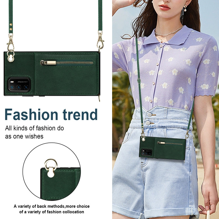 Para Huawei P40 Pro Cross-Body Zipper Square TPU + PU Funda trasera con soporte y ranuras para tarjeta y billetera y correa (verde)