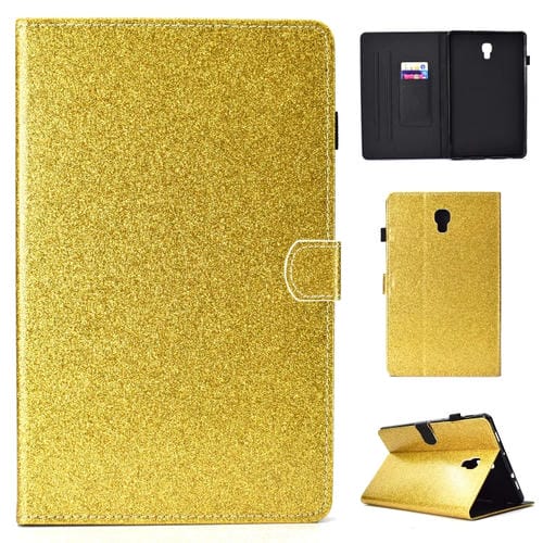 Funda para Galaxy Tab A 10.5 T590 Varnish Glitter Powder de Cuero con Tapa Horizontal Soporte y Ranura para Tarjeta (Dorado)