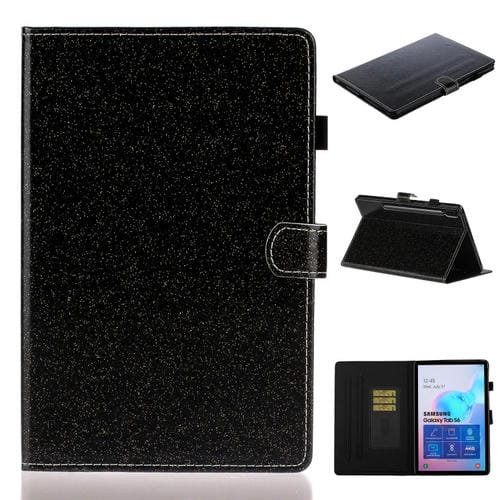 Funda de Cuero Galaxy Tab S6 T860 Varnish Glitter Powder con Tapa Horizontal, Soporte y Ranura para Tarjeta (Negro)