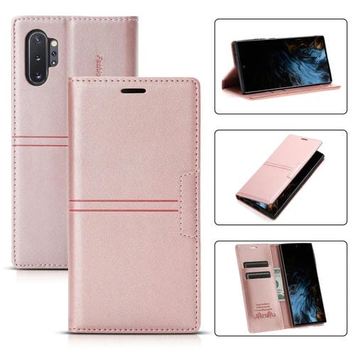 Funda para Samsung Galaxy Note10 Plus Dream Magnetic Sucion Business Horizontal Flip PU Cuero con Soporte y Ranura para Tarjeta y Billetera (Oro Rosa)