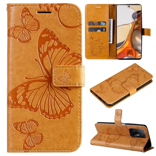 Para Xiaomi MI 11T / 11T PROTECTO PRO PULSADO Patrón de mariposa Horizontal Flip PU Funda de cuero con soporte y ranuras para tarjetas y cordón (amarillo)