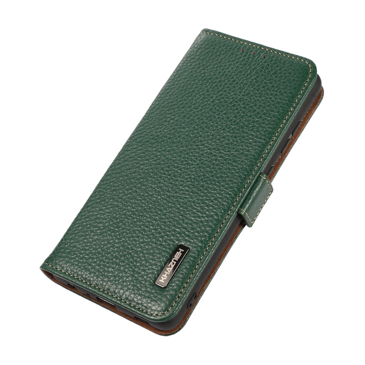 Caja del Teléfono Samsung Galaxy A03S 164mm Khazneh Side-Magntic Litchi Cuero Genuino Rfid (Verde)