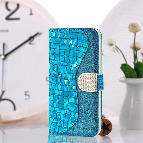 Funda para Samsung Galaxy A73 Láser Brillo Polvo a Juego con Cuero Textura Cocodrilo (Azul)