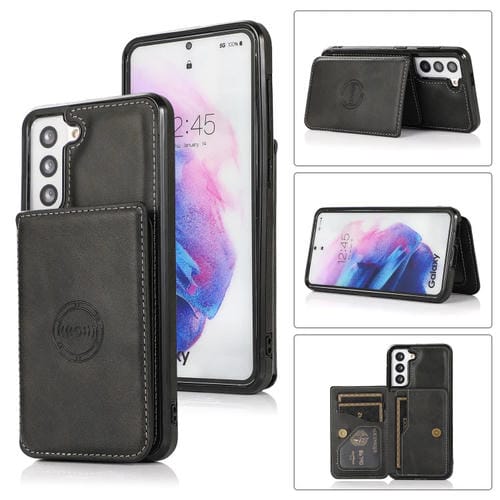 Funda para Samsung Galaxy S21 FE 5G Textura Calfe Tarjeta Magnética Bolsa de la Pus de la Pu (Negro)