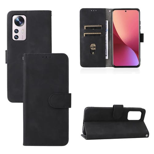 Para Xiaomi 12 5g Skin Feel Feel Magneticle Barry Texture PU Ph. (Negro)
