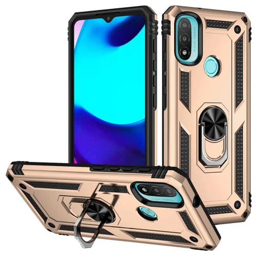 Funda para Motorola Moto E20 E30 E40 TPU a Prueba de Golpes con Titular PC (Oro)