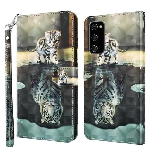 Funda para Samsung Galaxy A03S 166mm Patrón de Pintura 3D TPU y PU Cuero Cuatro de Pua (Cat Tiger)