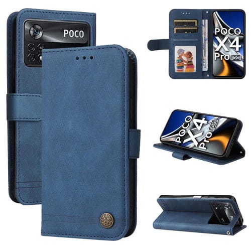 Para Xiaomi Poco X4 PRO 5G Siente la piel del árbol de metal de la piel del árbol de la vida (azul)