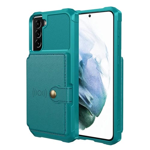 Para Samsung Galaxy S21 5g Magnético Bolsa de Tarjeta Tarjeta de cuero Funda telefónica (Cian)
