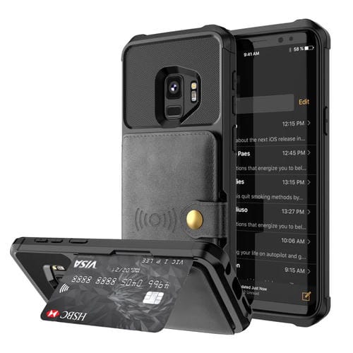 Para Samsung Galaxy S9 Bolsa de Tarjeta Magnética Magnética Funda telefónica de cuero (Negro)