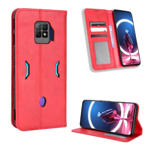 Para ZTE Nubia Red Magic 7 Pro Magnetic Buckle Retro Texture Cuero Case (rojo)