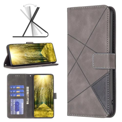 Para Sony Xperia 10 III BF05 Magnetic Buckle Rhombus Texture Case de cuero (gris)