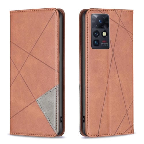 Para infinix cero x / x pro prismático funda de teléfono de cuero magnético invisible (marrón)