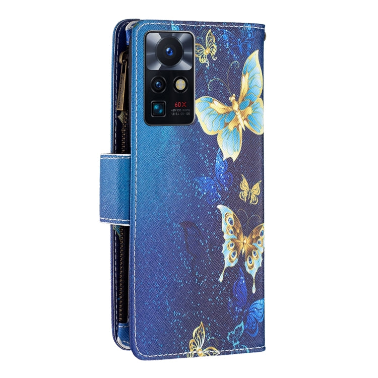 Para Infinix Zero X Neo Colored Drawing Patrón de dibujo cremallera Horizontal Flip Phone de cuero (mariposa dorada)