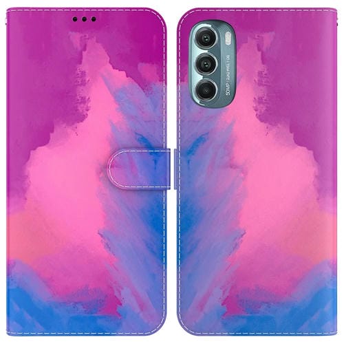 Funda de Cuero para Motorola Moto G Stylus 5G 2022 con Patrón de Acuarela (Rojo Púrpura)