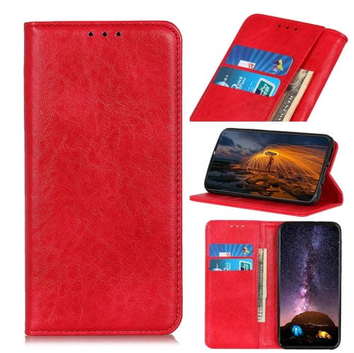 Funda OnePlus Nord 2T Magnetic Crazy Horse Texture Horizontal Flip Leather Case (Rojo)