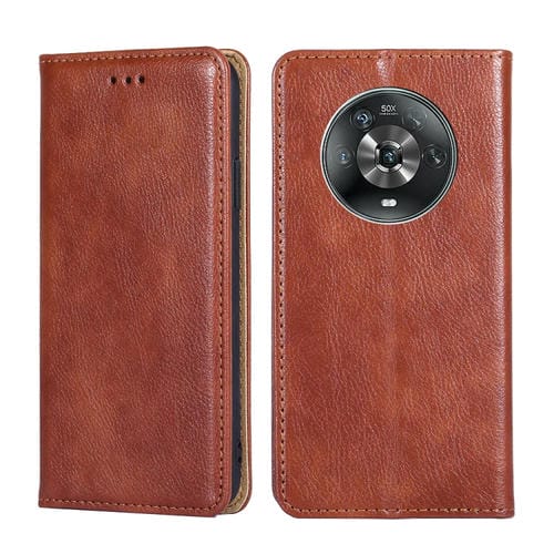 Para Honor Magic4 Gloss Oil Solid Color Magnetic Flip Cuero Case (marrón)