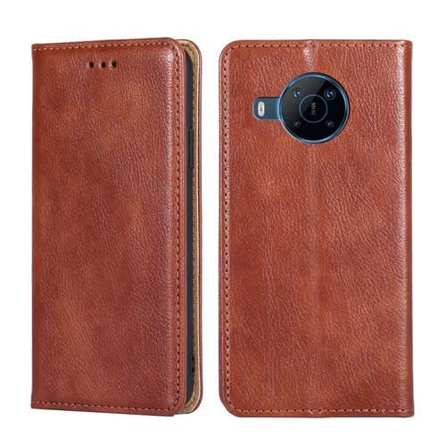 Para Nokia X100 Glossil Color sólido Reta de cuero Magnety Flip (marrón)