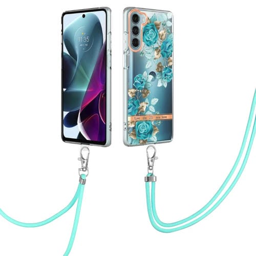 Para la caja TPU de la serie Motorola Moto G200 Flowers con Lanyard (Blue Rose)