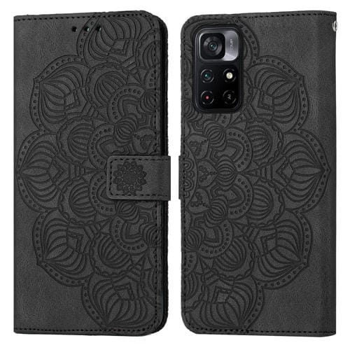 Para Xiaomi Poco M4 Pro 5G Mandala Flip Flip Leather Case (negro)