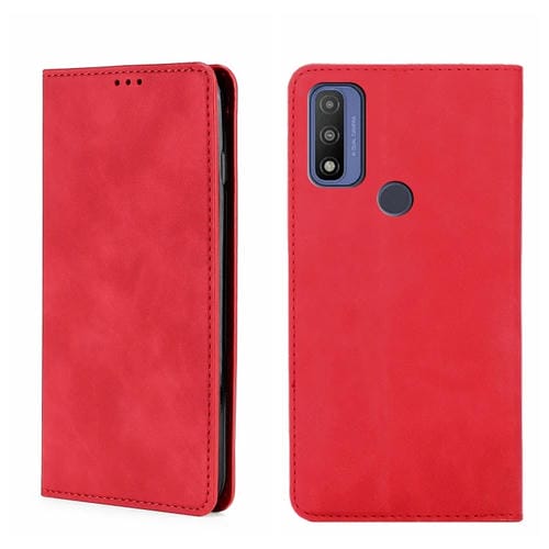 Funda para Motorola G Pure Skin Feel Flip Horizontal Magnética de Cuero (Rojo)