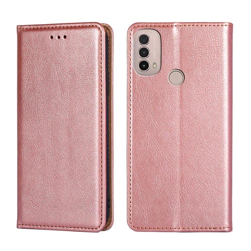 Funda de Cuero Magnético para Motorola E40 (Oro Rosa) Color Sólido Brillante