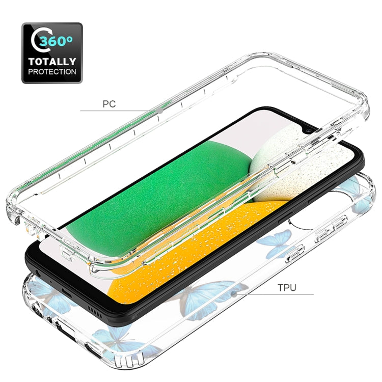 Para Samsung Galaxy A03 Core PC + TPU Estuche para teléfono pintado transparente (mariposas azules)