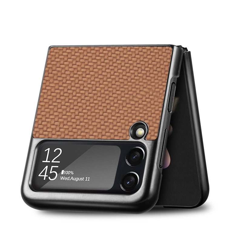 Para Samsung Galaxy Z Flip4 5G Cross Pattern Slim PC Funda protectora para teléfono (Marrón)