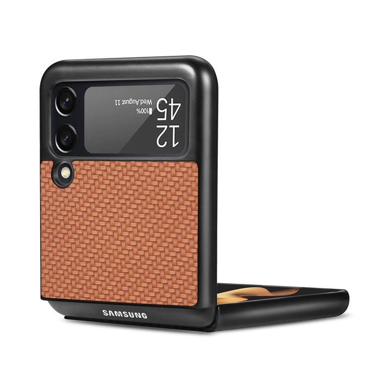 Para Samsung Galaxy Z Flip4 5G Cross Pattern Slim PC Funda protectora para teléfono (Marrón)