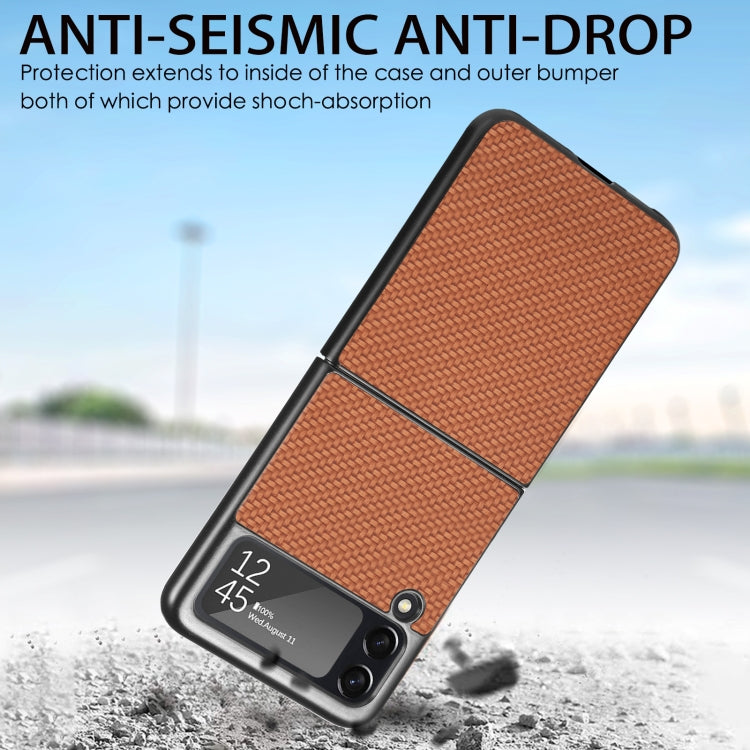 Para Samsung Galaxy Z Flip4 5G Cross Pattern Slim PC Funda protectora para teléfono (Marrón)