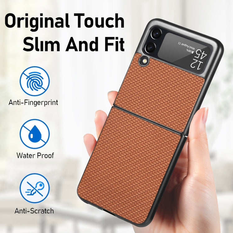 Para Samsung Galaxy Z Flip4 5G Cross Pattern Slim PC Funda protectora para teléfono (Marrón)