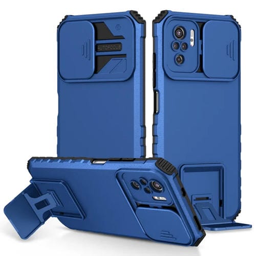 Para Xiaomi Redmi Note 10 4G Estereoscópico Soporte Deslizante Camshield Phone Case (Azul)