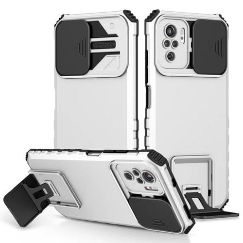 Para Xiaomi Redmi Note 10 4G Soporte estereoscópico Deslizante Camshield Phone Case (Blanco)