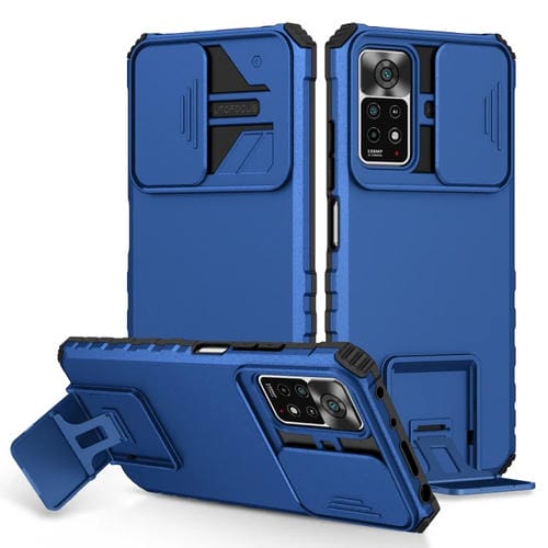 Para Xiaomi Redmi Note 10 Pro Global Stereoscopic Holder Sliding Camshield Phone Case (Azul)
