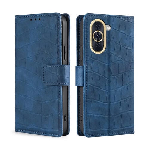 Funda de Cuero Huawei Nova 10 Skin Feel Cocodrilo Cierre Magnético (Azul)