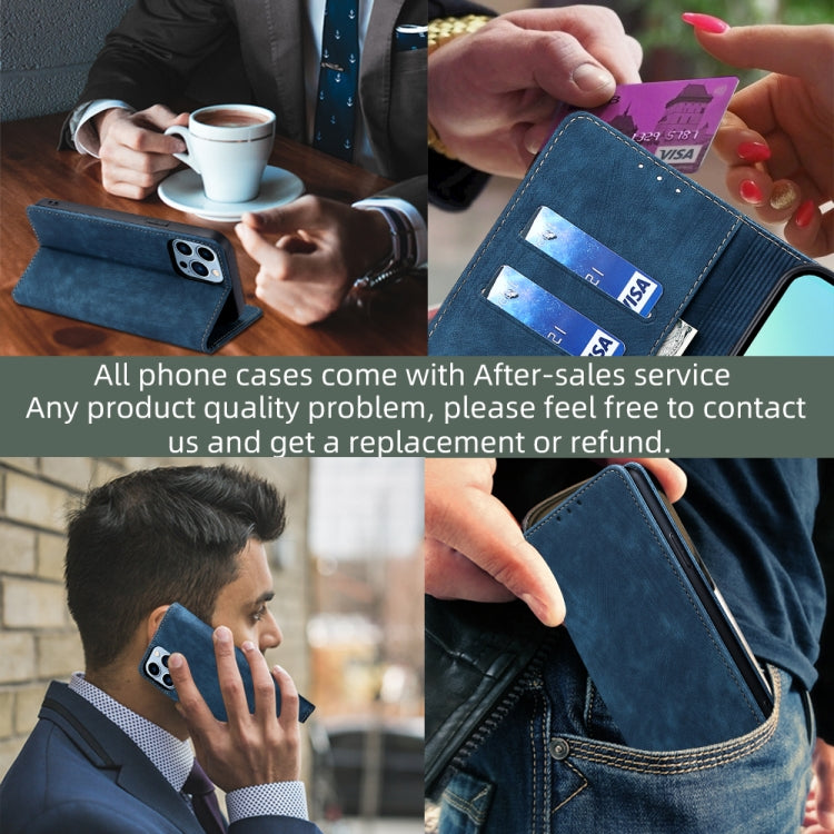 Funda de Cuero Magnética para Huawei Nova 9 Se 4G con Rfid y Cepillo Antirrobo (Azul)