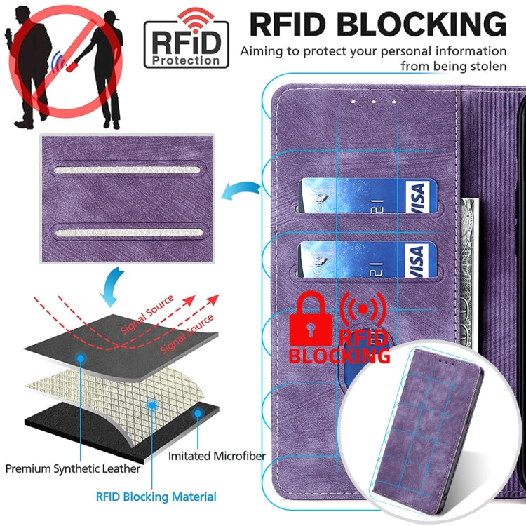 Funda de Cuero Magnética para Huawei Nova 9 Se 4G con Rfid y Cepillo Antirrobo (Púrpura)