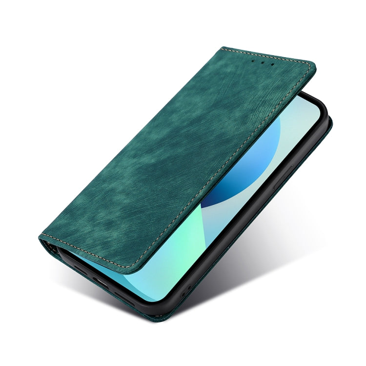 Funda de Cuero Magnética para Huawei Y9A con Rfid y Cepillo Antirrobo (Verde)