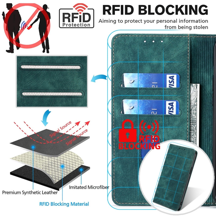 Funda de Cuero Magnética para Huawei Y9A con Rfid y Cepillo Antirrobo (Verde)